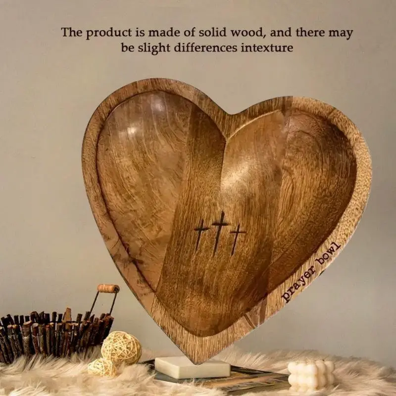 Heart-Shaped Wooden Prayer Bowl with Prayer Cards - Christianity Religious Home Decor Box, Suit for Women's Desk, Bedroom Dresser, 1 Ideal Gift for Birthdays, Study