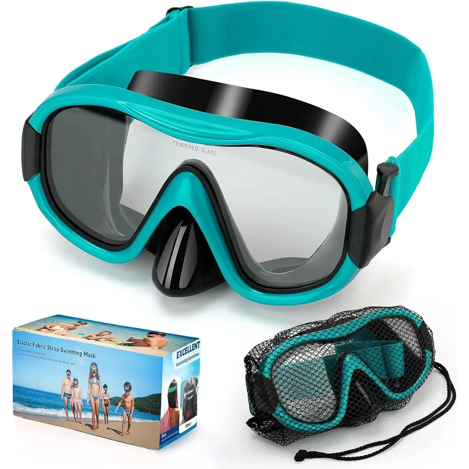 Scuba Mask for Adults, Panoramic Anti-Fog Tempered Glass Lens with Soft Silicone Skirt and Adjustable Knitted Strap, Professional Diving Gear for Snorkeling