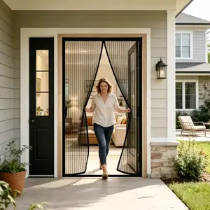 A Heavy Duty Magnetic Screen Door, Suitable for Ventilation And Mosquito Prevention, Ideal for Indoor/Outdoor Use, Black Striped Door Curtain, Home Door Mosquito Net, The Best Insect Protection in Summer