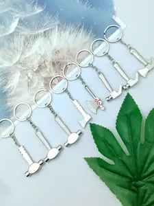 8pcs Creative Tool Keychain Set, Outdoor Feature Keychains, Hammer Axe Key Chain Bag Charm, Home Gift Keychain, Versatile Accessory