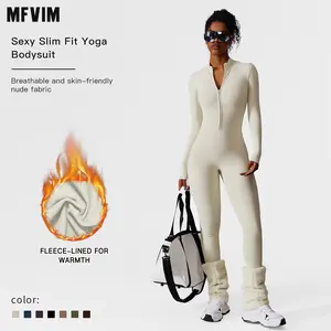 Women's Solid Zip-Up Skiing Jumpsuit by MFVIM - Casual Sporty Long-Sleeve Jumpsuit for Skiing and Cycling, Ladies' Activewear for Fall and Winter SpringStatements