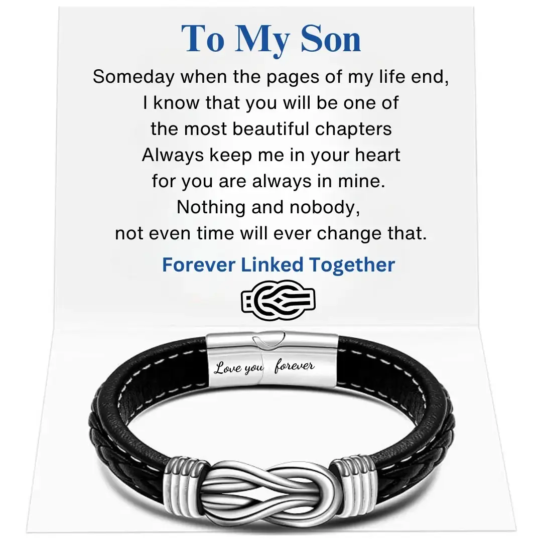 Men's Woven PU Leather Bracelet with Stainless Steel Infinity Knot, Commemorative 'To My Son' Fashion Jewelry from Mom for Birthday, Thanksgiving, Independence Day, Leather+Metal, Casual, Christmas
