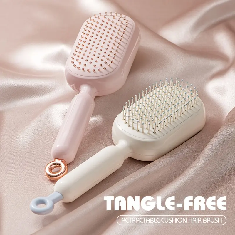 Women's 1PC Retractable Massage Comb - Hair Tools, Hyaluronic Acid, Self-Cleaning, Anti-Static, Pull-Ring Smooth Cleaning, Compact Travel-Size, Portable, Reduces Flyaway Hair, Less Flyaway Hair