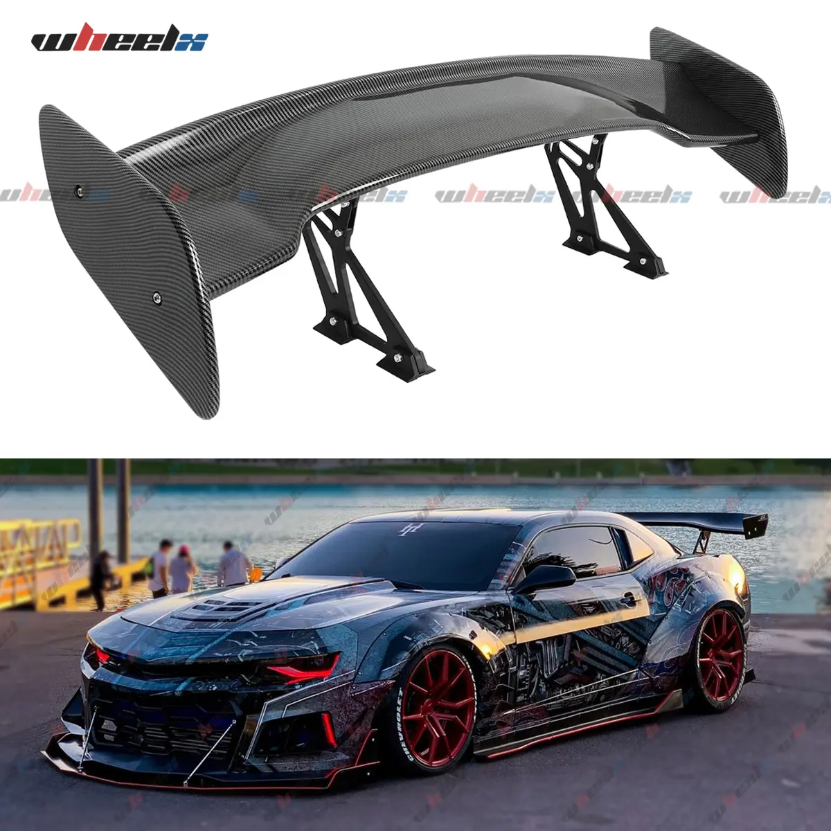 57" GT Style Universal Trunk Spoiler, Pro Racing Gloss Black Carbon Fiber , Fit for Multiple Car Models Including Dodge, BMW, Audi, Ford Mustang, Chevy Camaro, Corvette, Honda Civic, Kia, Nissan Altima