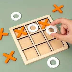 Wooden XO Well Chess Toy (1 set), Parent Child Interactive Nine Palace Grid Chess, Tabletop Chess Board, Enhance Focus by Watching Chessboard, Children's Puzzle Logic Training, Two Person Interactive Desktop Game