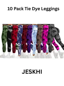 Women's 10-Pack Tie Dye Leggings - High-Waisted, Rear Lifting, Tummy Control, Squat-Proof, Soft - Abstract, Graphic, Assorted Multicolored Designs - Leggings for Women for Yoga, Gym Activities, Abstract Print Leggings