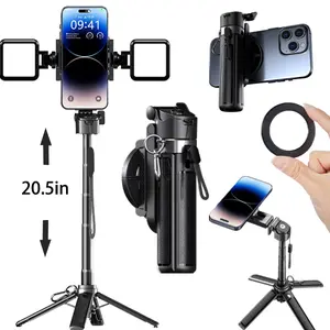 2026 Upgraded 5-in-1 Telescopic Selfie Stick Tripod (Telescopic Selfie Accessories), 20.5in Extendable, 360-Degree Rotating, Magnetic & Clamping Cellphone Holder, Rechargeable Remote, Compact Foldable Camera Grip, Vlog Live Tool, Valentine's Day Gift