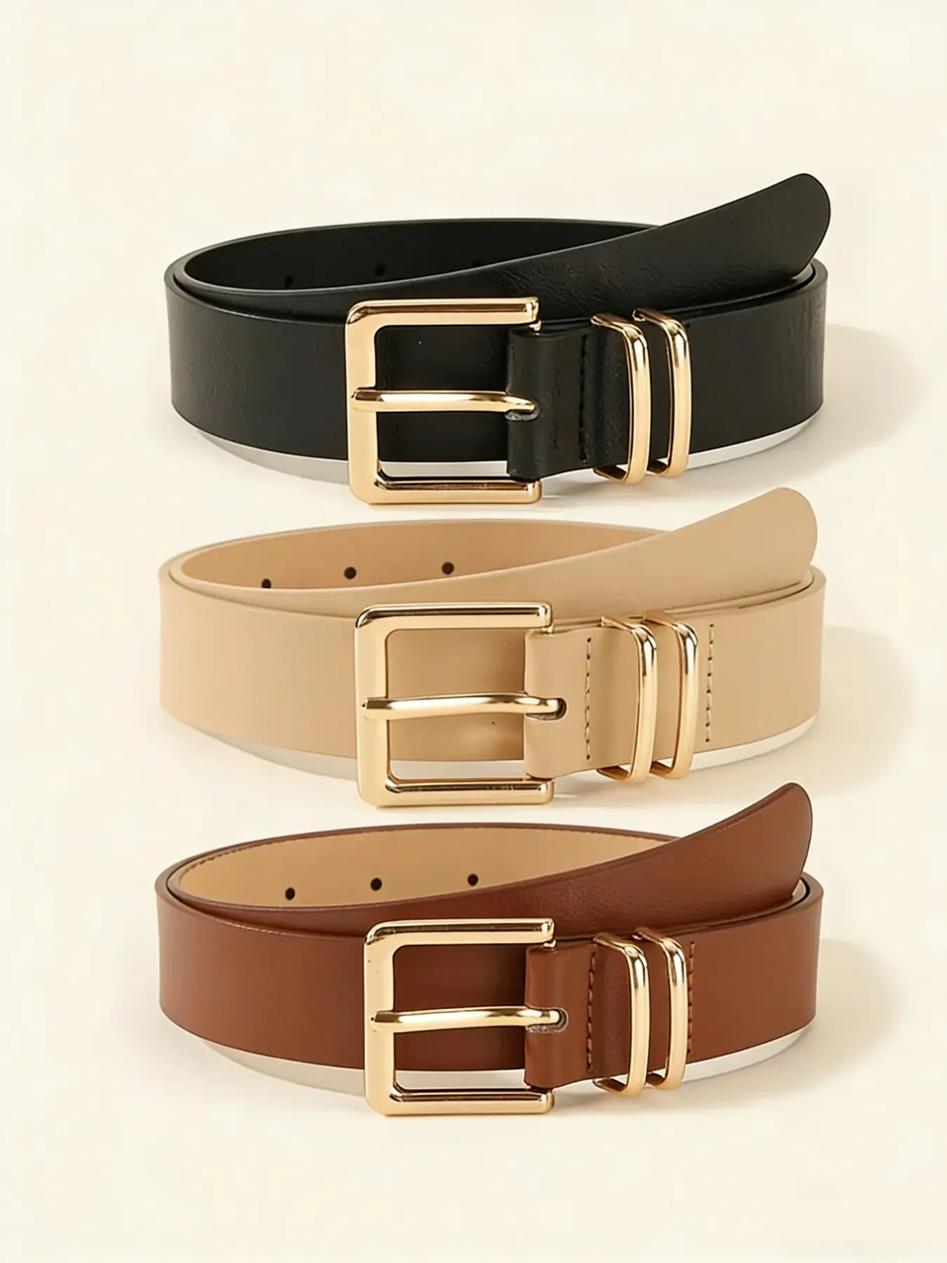 Women's Pin Buckle Belt Set, Classic PU Leather Casual Waistband, Vintage Decorative Simple Design, All Seasons Fashion Accessory, Casual Style Belts