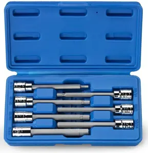 Neiko 10072A 3/8-Inch Drive Extra Long Allen Hex Bit Socket Set, SAE, 1/8-Inch - 3/8-Inch | S2 and Cr-V Steel, 7-Piece Set NEIKO
