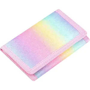 P-KWL05   RFID Kids Wallets for Girls, Little Girls Wallet for Kids, Cute Wallet for Teen Girls, Toddler Wallet for Girls with Magic Sticker, Teen Girl Wallet with Coin Pocket (Rainbow Glitter 01)