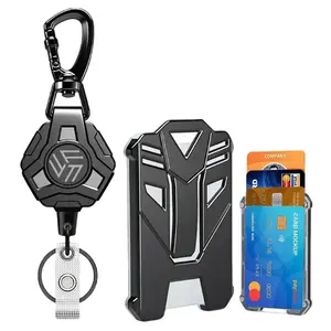 Retractable Keychain Badge Holder with Lanyard, ID Badge Holder Heavy Duty Badge Reel Carabiner Keychain, Tactical ID Badge Card Holder with 31.5” Stainless Steel Retractable Cord