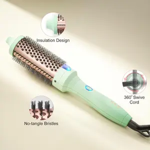 K&K Thermal Brush for Blowout Look, 1.5 Inch Ionic Heated Round Brush Makes Hair Smoother, Dual Voltage Thermal Round Bristle Get Natural Curls, Easy to Use, 30S Fast Heating