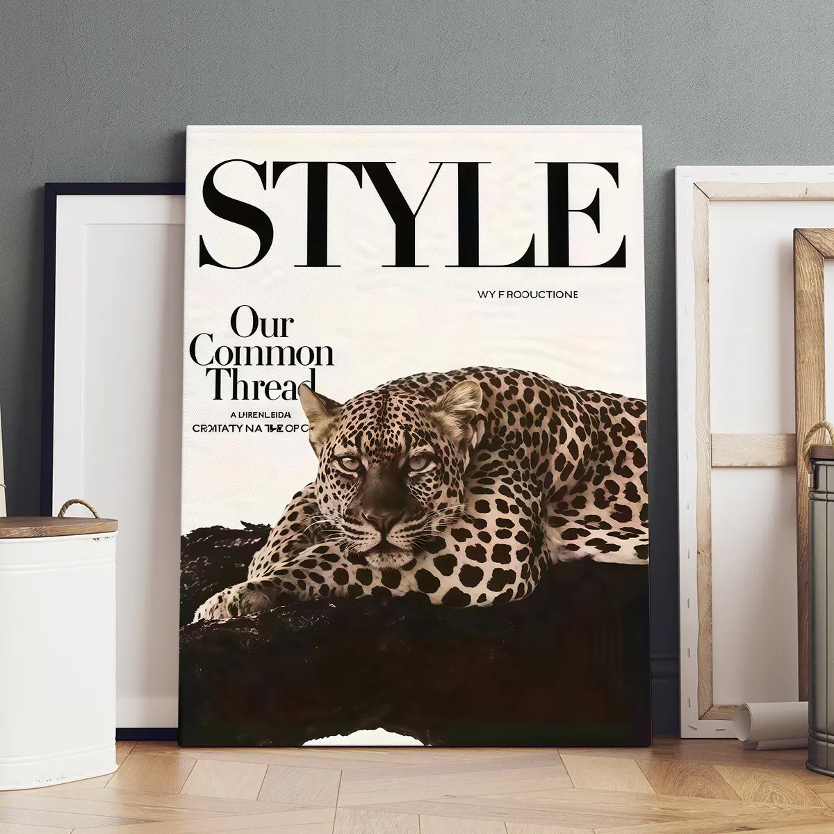 1-count wooden frame canvas, STYLE leopard camouflage print fashion magazine style decorative poster, Hanging Wall Art, home decoration, Artistic indoor decoration, exquisite gifts, Aesthetic Wall Decor