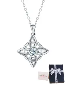 Silver Celtic Witch Knot Goddess Necklace, Inlaid with Cubic Zirconia | Accompanied by Gift Box and Greeting Card | Ideal for Wiccans and Bohemian Style Lovers｜Valentine's Day/Mother's Day