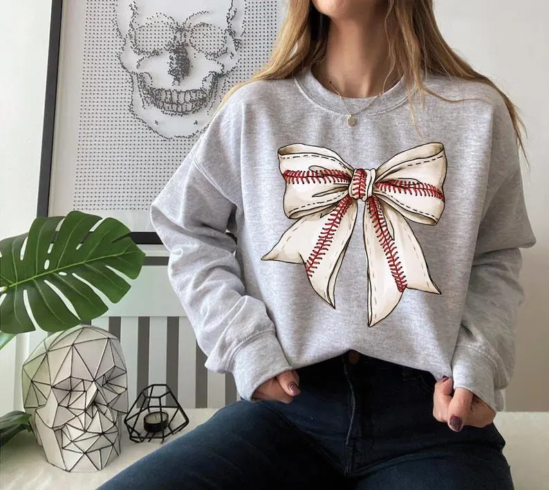 Coquette Baseball Sweatshirt, Baseball Mom Shirt, Game Day Shirt, Fall Baseball Season Tee, Bow Shirt