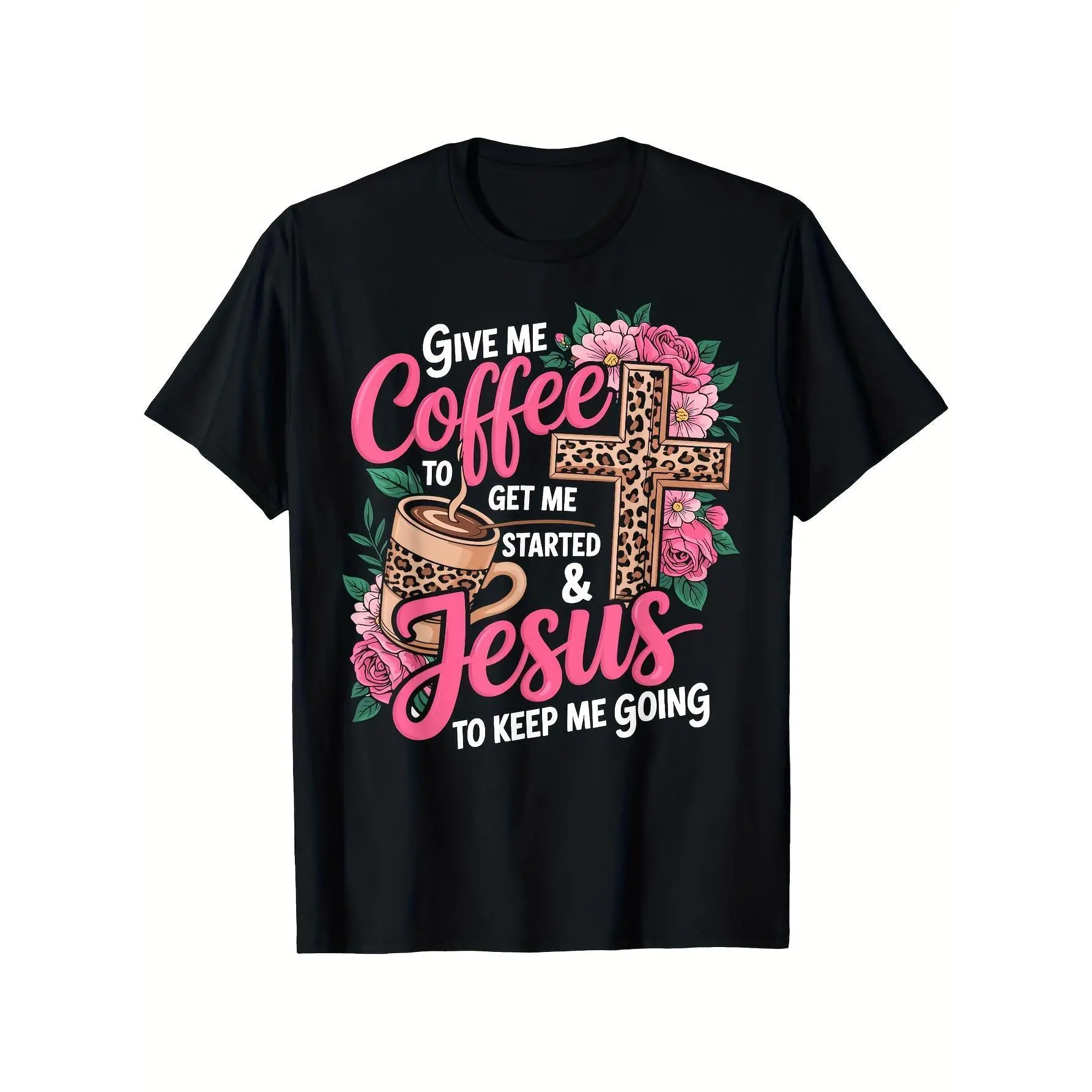 Men's Vintage Graphic T-Shirt, Christian Cross and Roses Print, Breathable Short Sleeve Casual Faith Tee, Tops, Classic, Stylish, Menswear, Casual Wear, Digital Print, Lightweight Cotton Eases All-Day Wear, Cross Motif, Fade Resistant, P