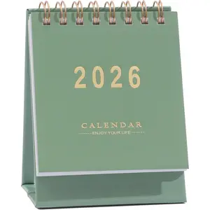 Mini Desk Calendar 2026-2027, Jan 2026 to Jun 2027 Standing Flip Small Desk Calendar- 2026 Monthly Desktop Calendar- Thick Paper -Wire Binding for  or Office (Green)