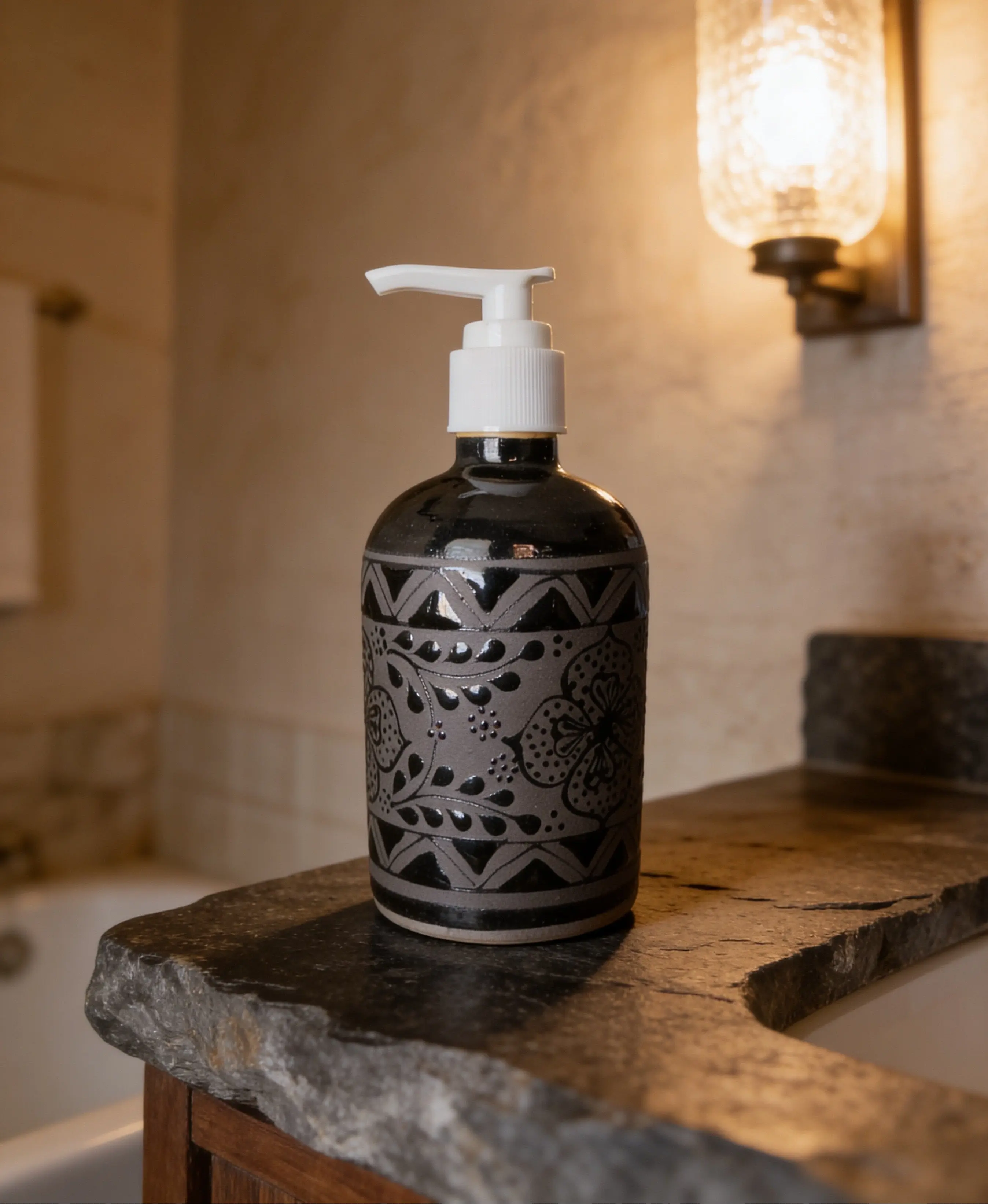 Handmade Artisan Mexican Stoneware Ceramic Soap Dispenser - Eco-Friendly Lead-Free Glaze, Traditional Multicolor Floral Design, Durable Plastic Pump, Dishwasher-Safe, Kitchen/Bath Countertop Decor, Housewarming/Perfect Gift for Home Decor Enthusiasts