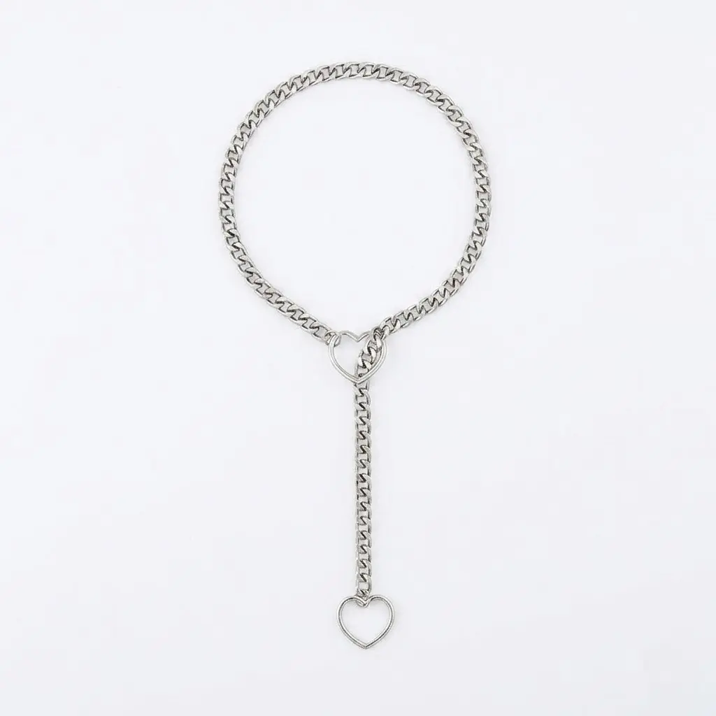 Hearts Slip Chain Necklace Punk Rock Style Heart Choker Adjustable Cuba Long Chain for Couples,Gf,Bf Submission Jewelry for Alternative Women & Men Goth Girl Chain Collor Necklace Alternative Collar Necklace with Pull Chain Unique Design Easy To Wear
