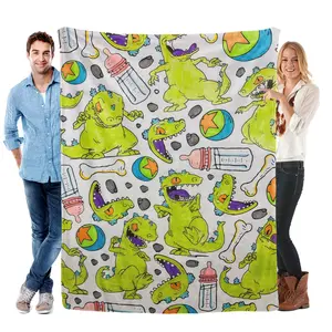 90s Nostalgia Reptar Fleece Blanket | Retro Cartoon Dinosaur Throw for Kids & Adults | Cozy Aesthetic Room Decor | Birthday Gift for 90s Kids