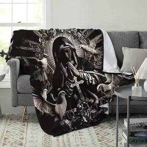 1 Piece Vintage Virgin Mary Printed Knitted Flannel Blanket, 100% Polyester Fiber, Suitable for All Seasons, Digital Printing, Machine Washable, 200-250g/m², Home Office Bedroom Shawl, Warm Leg Warmer, Portable Travel Blanket,Throw Blanket,Room Decor,