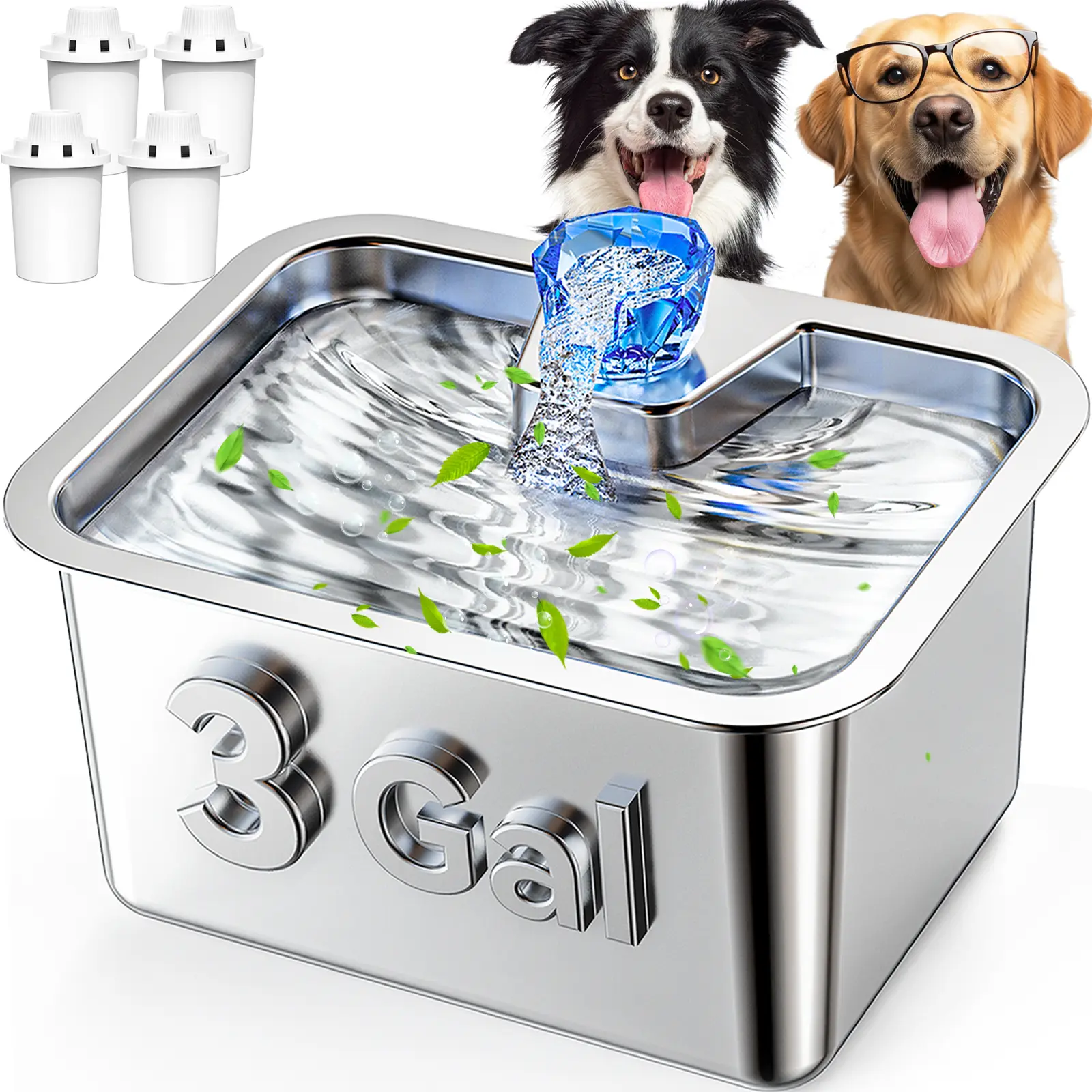 3 Gallon Stainless Steel Dog Water Fountain Extra Large Pet Fountains for Large Dogs