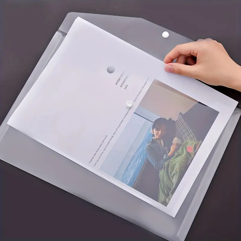 A4 Blank Transparent Plastic Envelope File Bag,  Document Data Storage Bag With Snap Button, For Office Data Storage, Document Stationery Tool Sorting And Classification