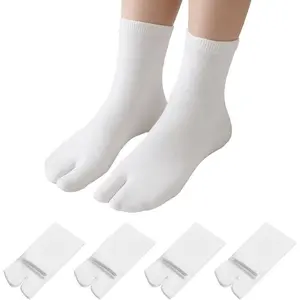 4 Pairs Japan Tabi Socks for Flip Flop, Elastic Cotton Split Toe Socks Japanese Toes Separated Socks for Men Women Geta Samurai Traditional Womenswear White Bridal