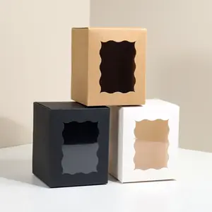 12pcs Window Gift Box 8x8x10cm Transparent Display Design Paper Box, Themed Gift Box, Elegant Gift Box, Fits Highball Cups, Candle Holders, Glass Cups 9oz, Gift & Product Packaging