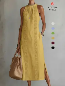 2026 New Arrival Women's Trendy Summer Maxi Dress, Solid Color Short Sleeve Loose Fit Casual Long Dress for Daily Wear Vacation Beach Going Out Office Commute Outdoor Wear Sleeveless