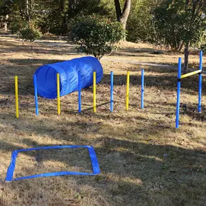 1set Dog Agility Training Equipment Set, With Blue Tunnel, Yellow Weave Poles, High Jump, Square Pause Box, Outdoor Pet Exercise Kit For Obedience, Running, Jumping