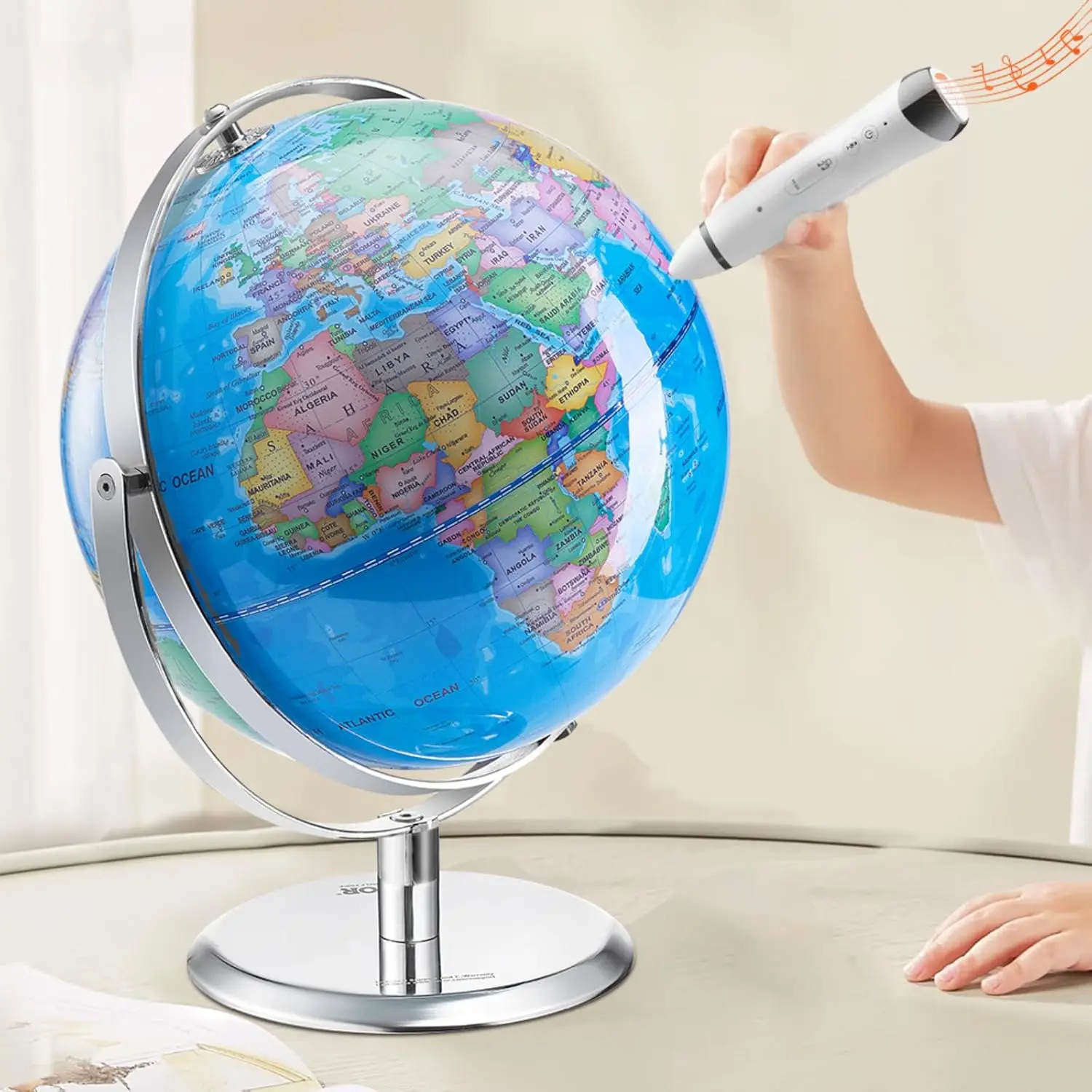 VEVOR 9 In Premium ABS Interactive World Globe - 720° Rotate, Smart Talking Pen, Lighted LED Night Light, Full View Coverage, Multi-Language Geography Learning Tool, USB-Powered Educational Aid with National Anthems, Voice Output, Kids' Gift for Children