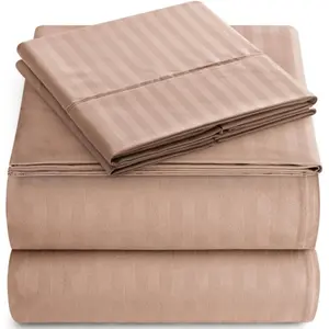 Queen Sheet - 4-Striped Queen Size -  Cooling Deep Pocket Queen Sheet - Wrinkle-Free Microfiber with 1 Sheet, 1 Flat Sheet, 2 Pillowcases