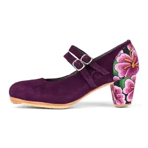 Danzarteb Women’s Suede Folklórico Shoes with Oaxaqueño Ankle – 7cm Heel