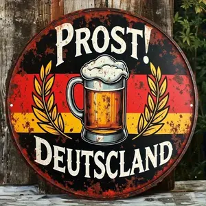 Aluminum German Round Signboard 8x8 Inch Vintage Retro Bar Man Cave Wall Decor 2D Flat Collectible Home Metal Art