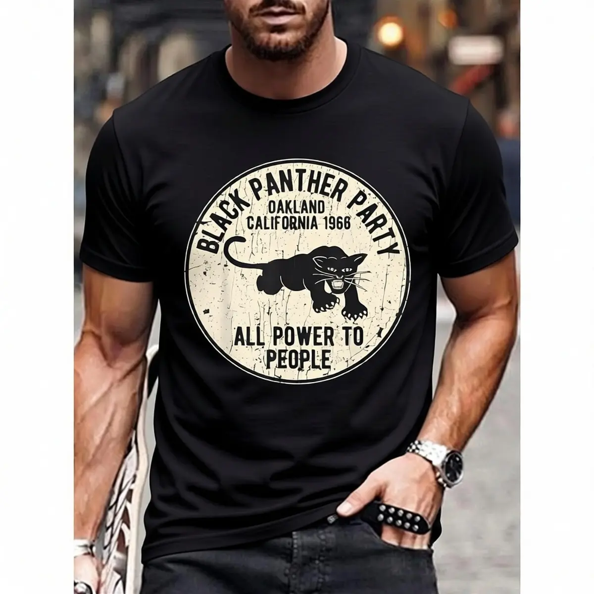 Men's Plus Size Panther Party Graphic T-Shirt, Casual Cotton Short-Sleeve Streetwear Top for All Seasons