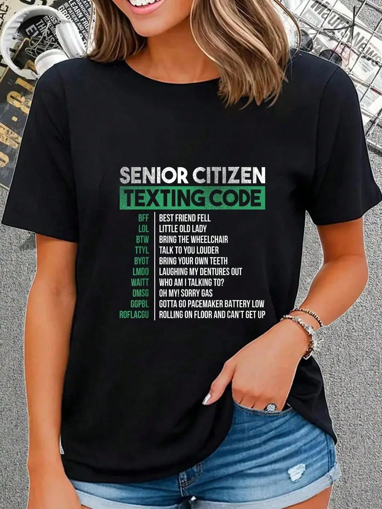 100% Cotton Funny Senior Citizen Texting Code Cool T-Shirt