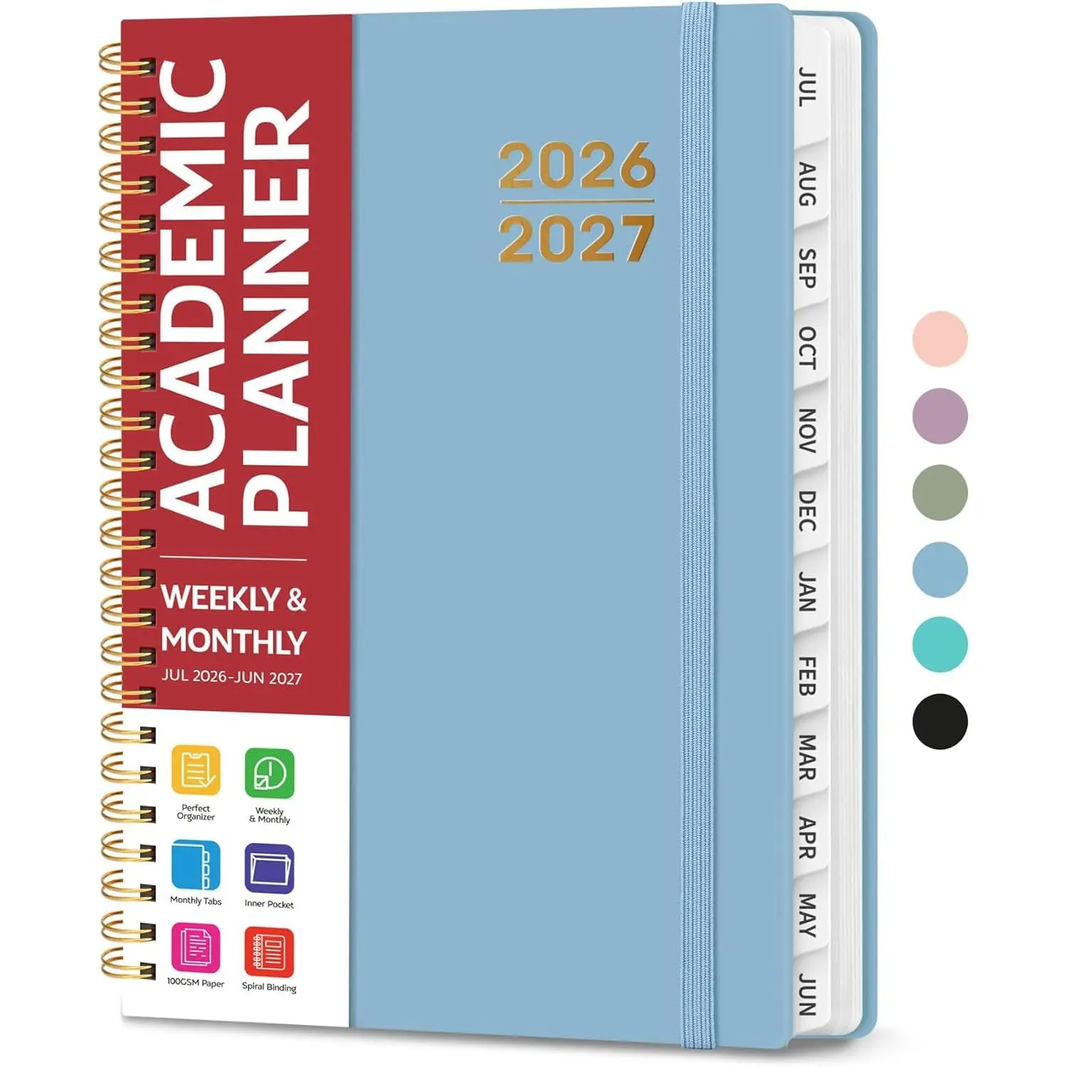 Planner 2026-2027 for Women & Men, Academic Monthly and Weekly Calendar Planner, Jul 2026 - Jun 2027, A5 (6.3" x 8.5"), Teacher Student Planning Book with Tabs, Ideal for Office School Supplies - Baby Blue