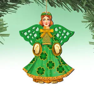 Designocracy 8199755-S2 5 x 5.5 in. Irish Angel Wooden Ornaments - Set of 2