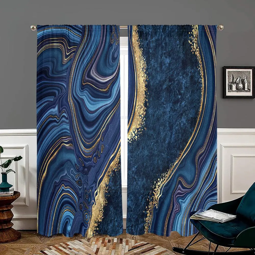 Marble Pattern Curtain, 2 Counts Elegant Marble Printed Curtain, Window Curtain, Home Decorative Curtain, Home Decoration Curtain for Living Room Bedroom Kitchen Bathroom Study