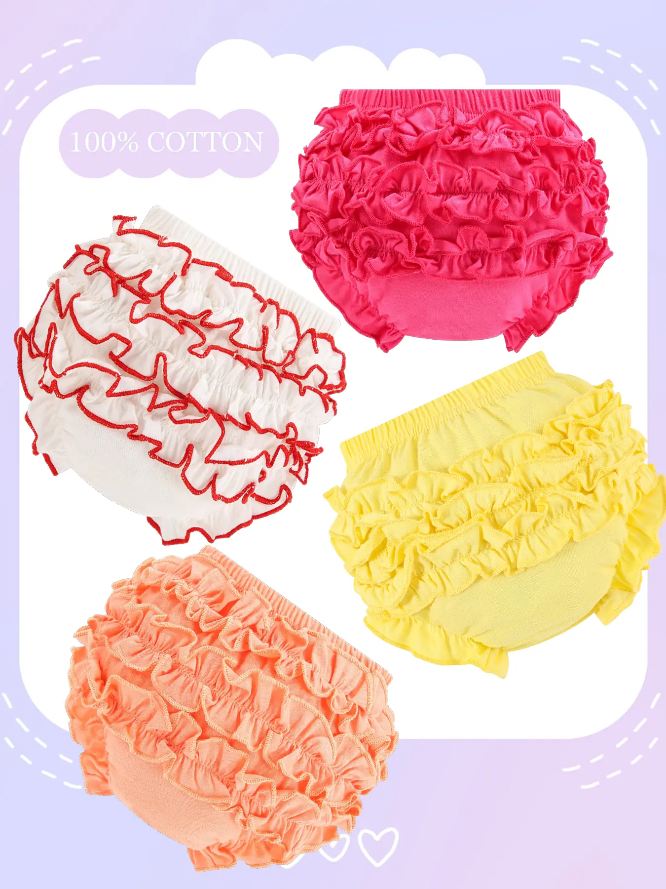 4-Pack Cotton Solid Bloomers for Baby Girls Ruffle Toddler Underwear Diaper Cover Cute Soft Kids Shorts Fashion Briefs Panties