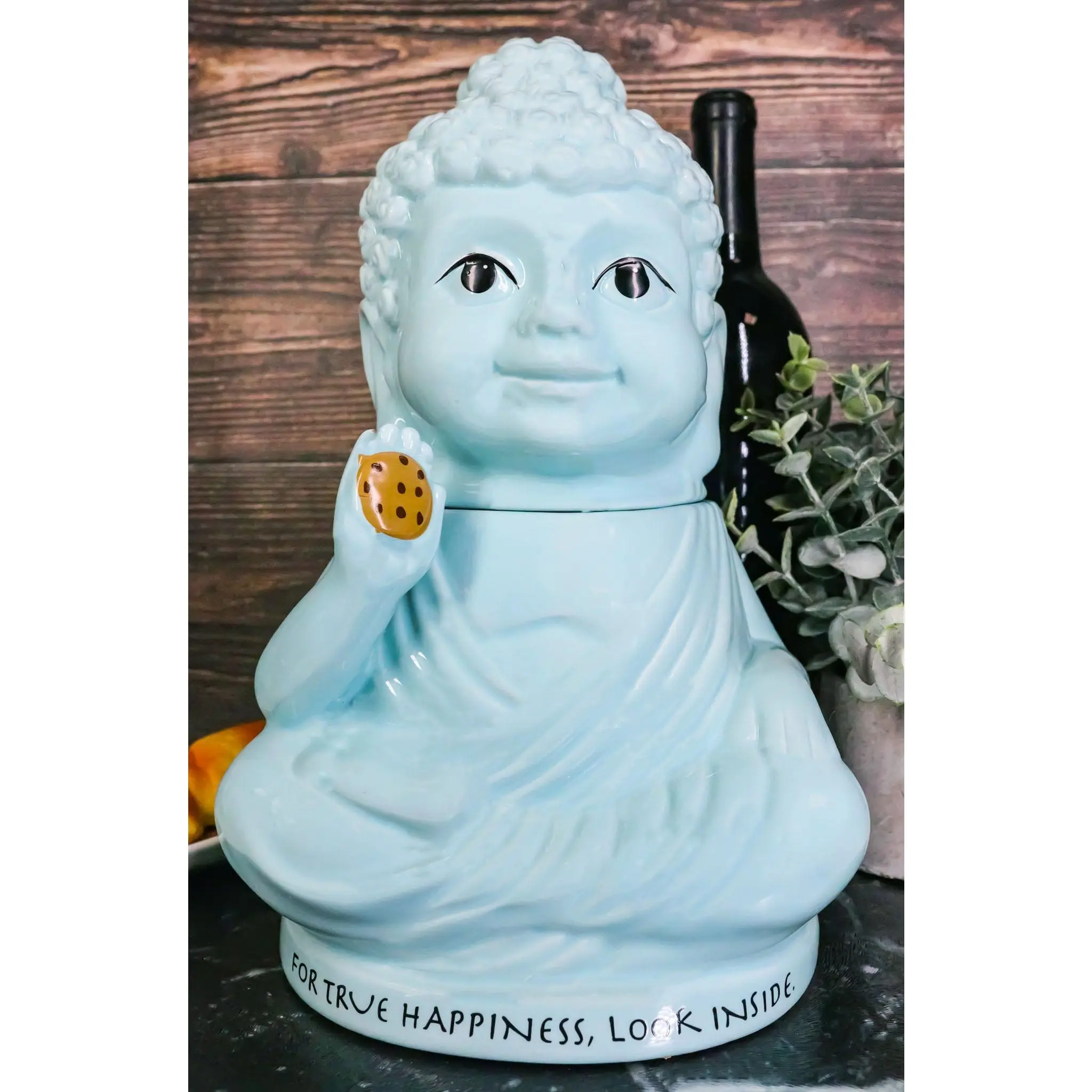 Ebros "True Happiness" Enlightenment Medicine Buddha Ceramic Kitchen Canister - 10.75"H Hand-Held Silicon Cookie Jar for Cookie Lovers