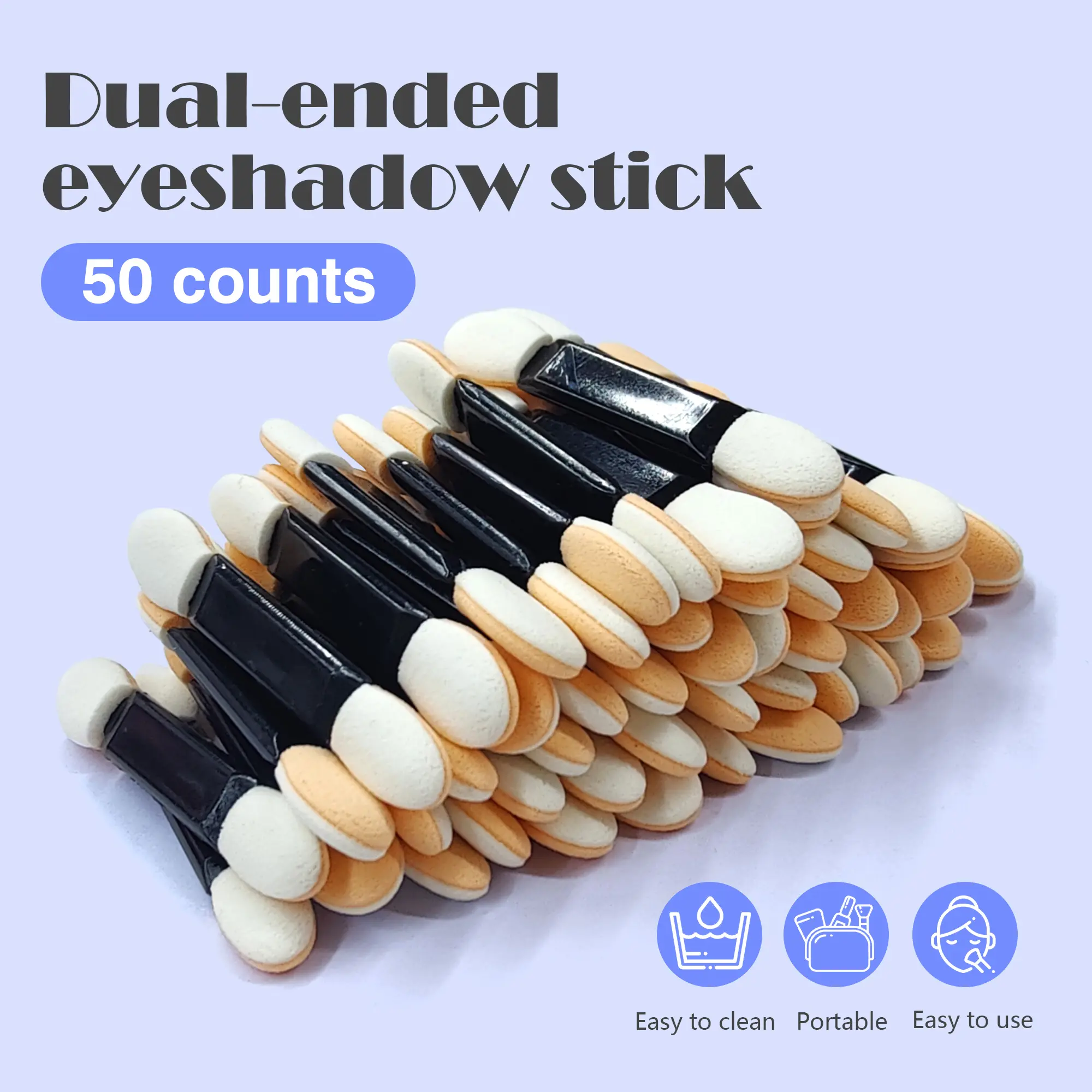 50 Counts Double Head Eyeshadow Applicators, Dual-Sided Sponge Tips for Professional Makeup Blending Black Makeup Brushes