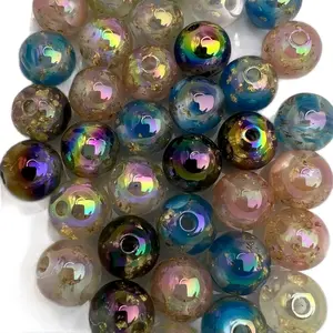Cream Pink Blue Bead Mix 40pc with Gold Confetti 13.5mm - Multi-Color Beads for DIY Jewelry Making & Bangle Charms Adjustable Beaded Design Crystal Craft Kit