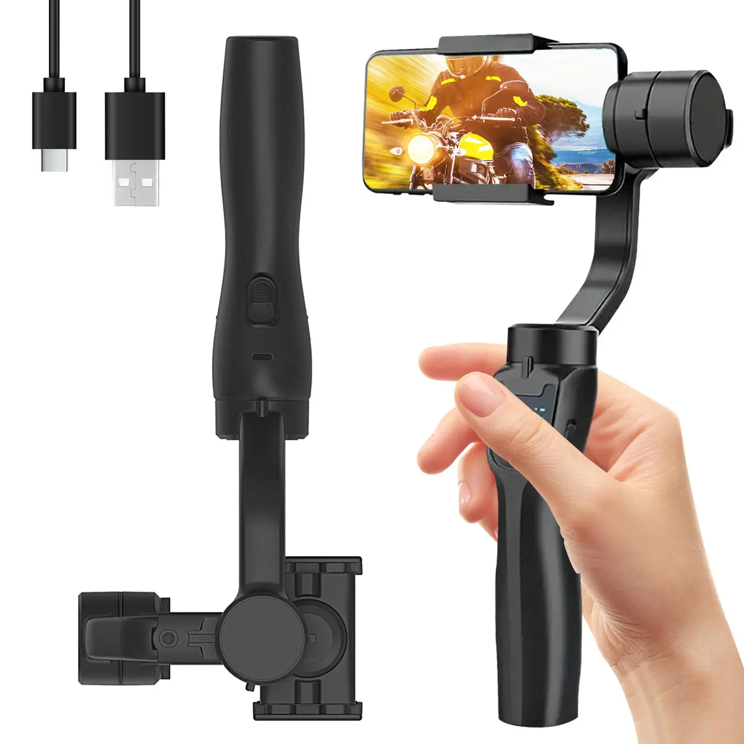 3-axis Smartphone Gimbal Stabilizer, Foldable Handheld Gimbal with Focus Wheel, Video Recording Device for Travel Vlog Shooting, Camera