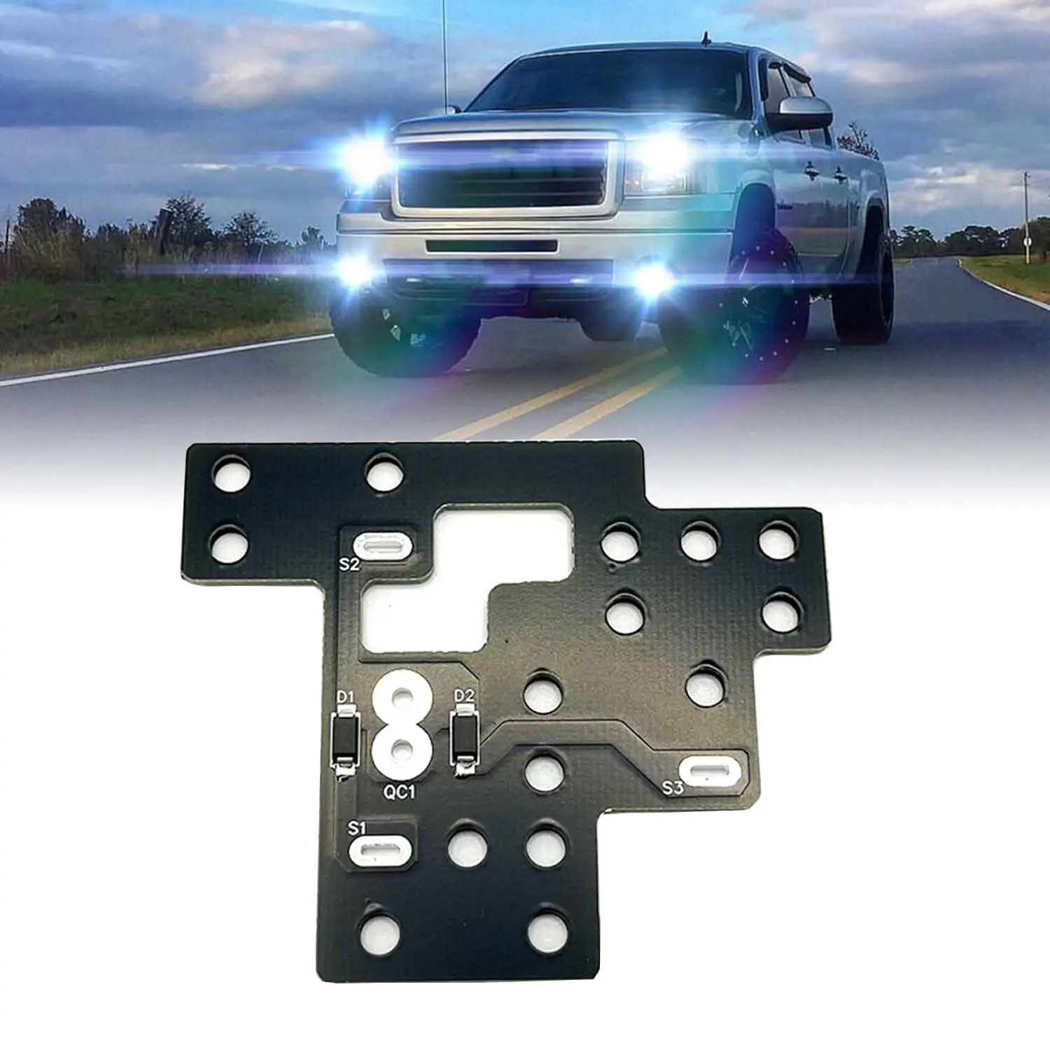 6 High Mod Light Module (1 Pc) with Relays, Vehicle Accessories for GM Low Beams, High Beams, Simultaneous DRL & Fog Lights, FR-4 PCB, Fits 2003-2007 Chevy Silverado GMC Sierra 1500/2500/3500 Classic, Yukon, Avalanche