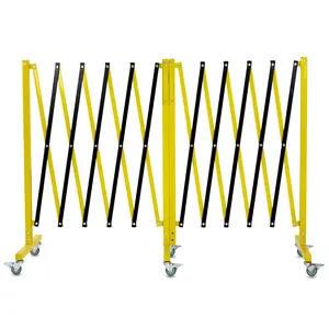 【GARVEE】Industrial Expandable Metal Barricade - 20 Feet Mobile Safety Barrier Gate with Retractable Traffic Fence and Casters, Folding Expandable Barricade for Road Construction and Garage Use