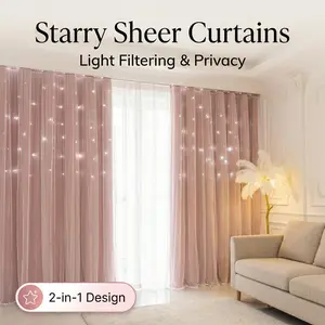 1pc Privacy Protect Star Cutout Blackout Curtains Integrated Double Layer pink High Blackout Thermal Insulated Same Color Both Sides Single Panel Decor Blackout Window Cover