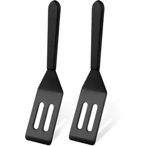【2 Pack】Kunovo Small Spatula for Nonstick Cookware Mini Spatulas for Kitchen Use,Heat-Resistant Silicone Thin Spatula Cooking Baking (Black-2)