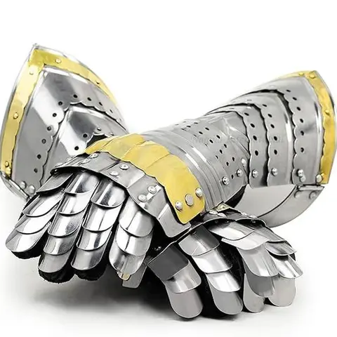 Men's Stylish Functional Medieval Warrior Metal Gothic Knight Gauntlets - MS (Mild Steel), Leather Comfort, Universal 1 Size, Menswear Strip Costume Accessory for Cosplay, Historical Accuracy, Costume Ideas
